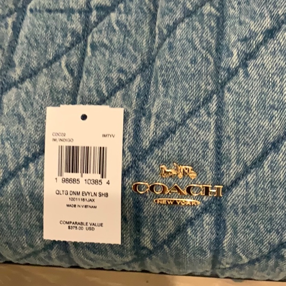Coach Quilted Denim Shoulder Bag with Gold Hardware - Picture 10 of 13